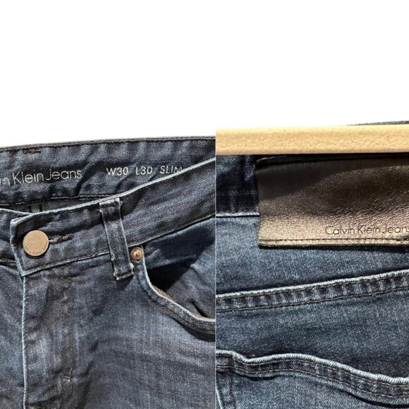 Calvin Klein Slim Straight Fit Jeans 30" x 30" Dark Wash - Picture 3 of 3